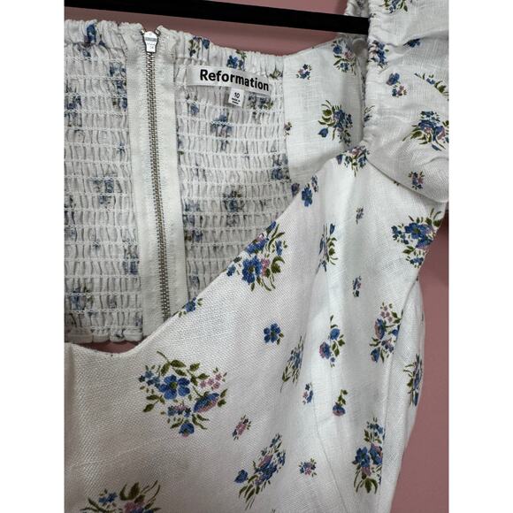 NEW NWT Reformation Emilia White Floral Mini Linen Cut Out Dress Size 10 - Picture 3 of 6